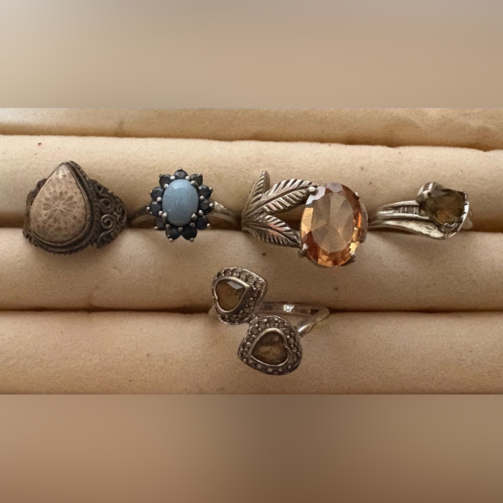 Ring Lot. Citrine, Aurora Borealis, Smokey Quartz